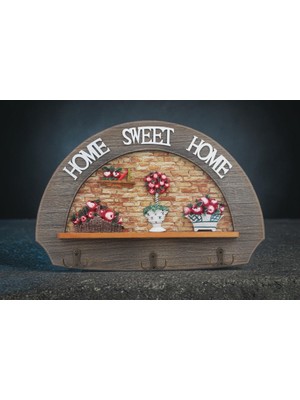 Elifeshop Lüks Ahşap Home Sweet Home Anahtar Askısı 36 cm Dekoratif Duvar Anahtarlık Organizer Model 3