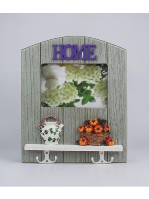 Elifeshop Ahşap Home Sweet Home Anahtar Askısı Fotoğraf Çerçeveli Duvar Organizer 4 Kancalı 27 cm Model 3
