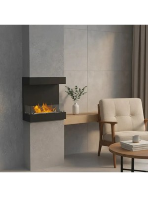 Starfire Sol-Sağ Açık Duvar Şöminesi 60 cm Siyah Modern Dekoratif