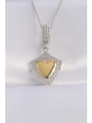 316L Çelik Zincir Gümüş Renk Zirkon Taşlı Tasarım Altın Renk Kalp Ke