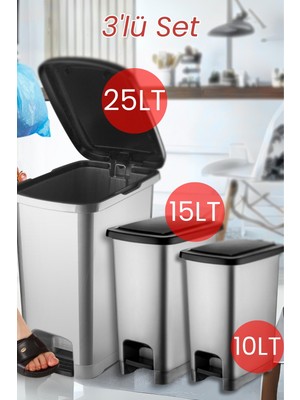 PremiumPort Pratik Pedallı Çöp Kovası 3’lü Set, Çevre Dostu ve Şık Tasarım