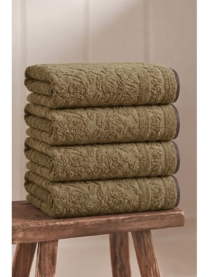 Anılsan 4'lü Harmony Haki El Havlusu - 50X90 Cm, 230GR, %100 Pamuk