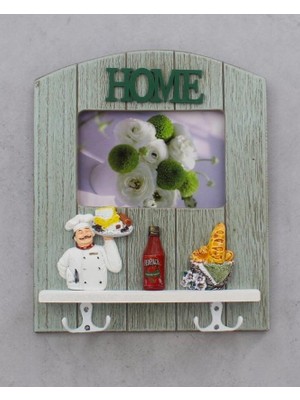Elifeshop Ahşap Home Sweet Home Anahtar Askısı Fotoğraf Çerçeveli Duvar Organizer 4 Kancalı 27 cm Model 2