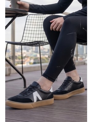 In Step Retro V-Line Süet Detaylı Kadın Günlük Spor Ayakkabı – Siyah