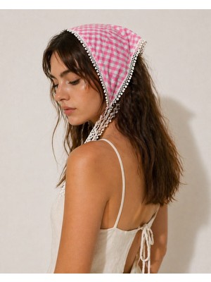 Betty Bands Pembe Pötikare Boyun Fuları Şık Yazlık Stil Bandana Kadın Saç Aksesuarı Kemer