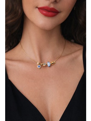 Altın Renk Beyaz Mineli Yonca Pandora Model Zirkon Kolye
