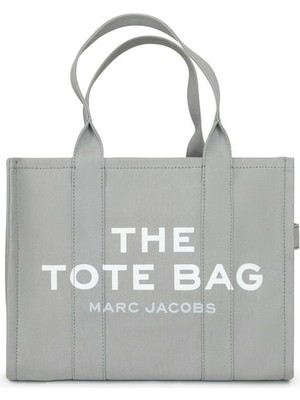Marc Jacobs Kadın Logo Desenli Fermuarlı Pamuklu Kanvas Gri Omuz Çantası M0016156-050