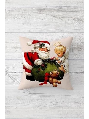 Mabeyn Pelangi Baba Yılbaşı Temalı Çift Tarafı Baskı Gizli Fermuar Yastık Kılıfı Kırlent Koltuk Yastık Kılıfı, Pudra 45 x 45, 24691173945451