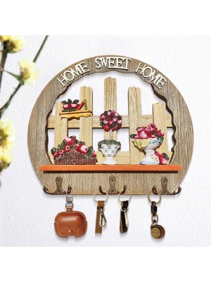 Elifeshop Lüks Ahşap Home Sweet Home Anahtar Askısı 29 cm Dekoratif Duvar Anahtarlık Organizer Vazo