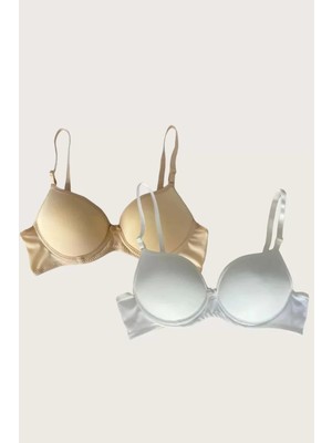 Modenya Ten-Beyaz 2'li Mikro Kumaş Içi Boş Balenli Günlük Desteksiz Sütyen