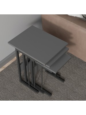 Oven 3\'lü Metal Ayaklı Zigon Sehpa - Antrasit