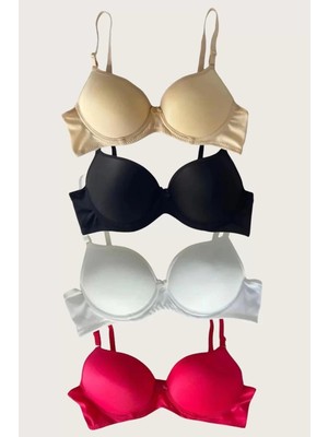 Modenya Siyah-Beyaz-Kırmızı-Ten 4'lü Içi Boş Micro Balenli Günlük Tek Desteksiz Sütyen