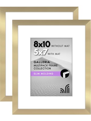 Mabeyn 8X10 Resim Çerçevesi 2 Inç Altın Seti - Mat ile 5x7 Resim Çerçevesi Veya 8X10 Çerçeve Olarak Kullanın - Duvar ve Masa Üstü Için Pleksiglas Kapaklı ve Şövaleli Kolaj Resim Çerçeveleri