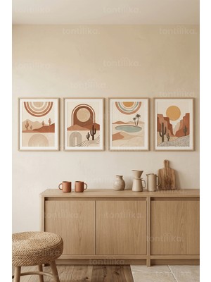 Tontilika Boho Çöl Manzaraları 4’lü Ahşap Çerçeveli Tablo Seti