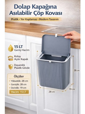 PremiumPort Pratik ve Şık Mutfak Tezgah Üstü 15 Lt Kapaklı Çöp Kovası