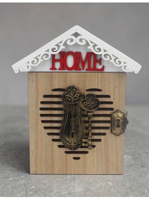 Elifeshop Ahşap Ev Tasarımlı Home Sweet Home Anahtar Askısı Kilit Detaylı Duvar Organizer 28 cm Duvar Süsü