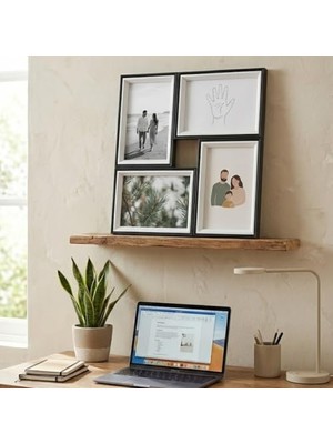 Mabeyn 4'lü Modern Duvar Çerçeve Seti – 28.8 cm x 28.8 Cm, 10X15 cm Fotoğraf Uyumlu, Dekoratif Şık Tasarım (Siyah)