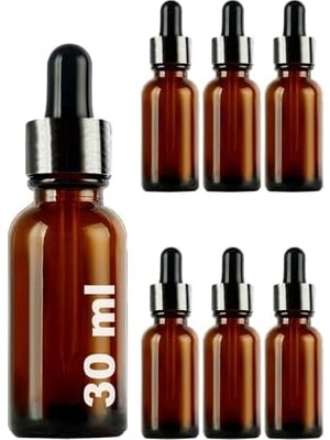 Mabeyn 30 ml Metal Kapaklı Damlalık Dropper Şişesi Serum 30 cc Cam Şişe 6 Adet (Siyah Kapak, /kahverengi)
