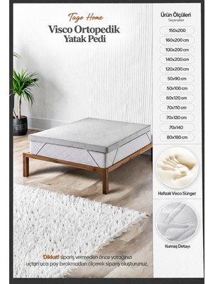 Tago Home Visco Ortopedik Yatak Koruyucu Yatak Pedi & Yatak Şiltesi Lastikli Fermuarlı