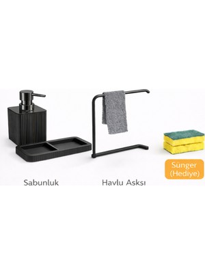 Baroness Akrilik Tezgah Üstü Mutfak Düzenleyici Sabunluk Seti Süngerlik ve Bez Askılı Sünger Hediyeli