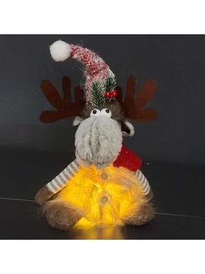 Mabeyn Yılbaşı Süsü Geyik Işıklı Kırmızı-Gri 17X10X35 Cm.