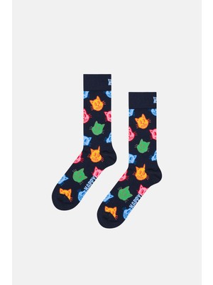 Happy Socks - Kadın Renkli Kedi Desenli Çorap