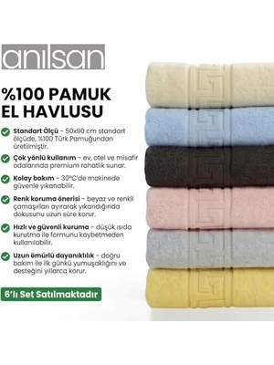 Mabeyn 6'lı El ve Yüz Havlusu Seti (50X90 Cm) -%100 Pamuk, Yüksek Emici, Grek Desenli - Ev, Otel, Spa ve Banyo Için Lüks Havlu Seti Günlük Kullanıma Uygun