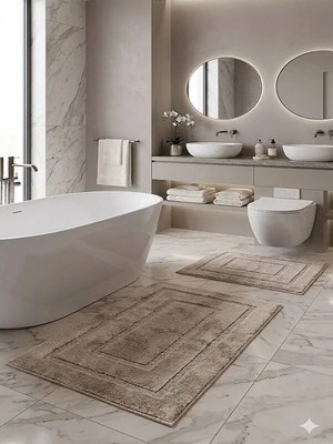 Pamuk Tufting 2'li Klozet Takımı , Banyo Seti , Banyo Paspas Seti , Su Emici, Çerçeve Desen