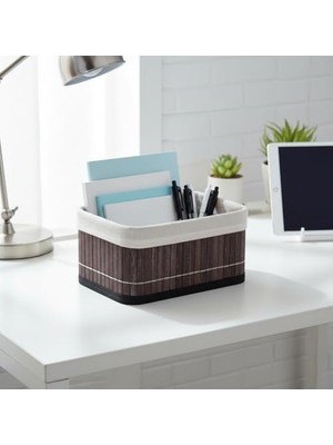 Mabeyn Mini Dikdörtgen Bambu Düzenleyici ve Saklama Sepeti – Gri Ahşap Banyo, Makyaj ve Ofis Organizeri, Kumaş Astarlı Dekoratif Kutu (20X15X10 Cm)