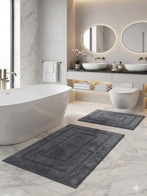 Pamuk Tufting 2'li Klozet Takımı , Banyo Seti , Banyo Paspas Seti , Su Emici, Çerçeve Desen