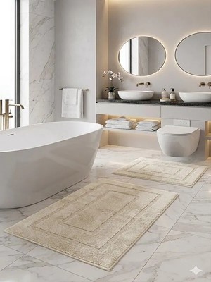 Pamuk Tufting 2'li Klozet Takımı , Banyo Seti , Banyo Paspas Seti , Su Emici, Çerçeve Desen