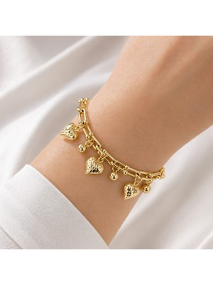 CM Jewelry Kalp Charm Bileklik – Gold Zincir Şık Kadın Model