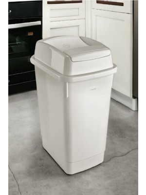PremiumPort Gri 27 Litre Banyo Çöp Kovası, Iki Taraflı Itme Kapaklı, Şık ve Pratik