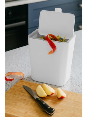 PremiumPort Beyaz Flip 6 Lt Banyo ve Mutfak Tezgah Üstü Çöp Kovası