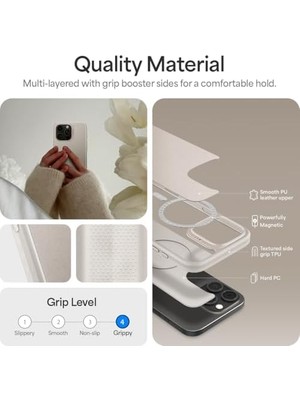 Mabeyn Ciel By 16 Pro Max ile Uyumlu Askılı Magsafe Kılıf Kajuk Mag Hava Kanalı TEKNOLOJISI™ Askeri Sınıf Koruma Charm Cream Vegan Deri Kapak - ACS08401