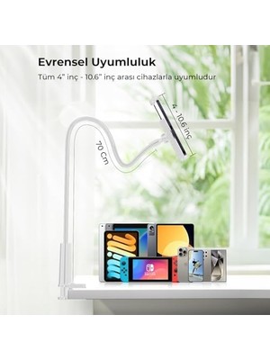 Mabeyn 70 cm Akrobat Esnek Tablet ve Telefon Tutucu Stand Beyaz