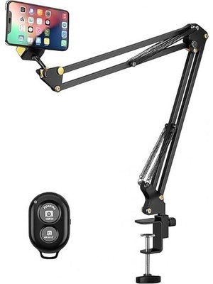 Mabeyn Smayling 360° Ayarlanabilir Masaüstü Üst Çekim Telefon Standı – Süspansiyon Kollu Kol – Canlı Yayın, Yemek Çekimi, Üstten Çekim, Youtuber & Yayıncı Için – Bluetooth Kumandalı
