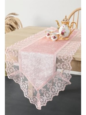 Mabeyn Favora Güpürlü Kadife Runner - Pembe