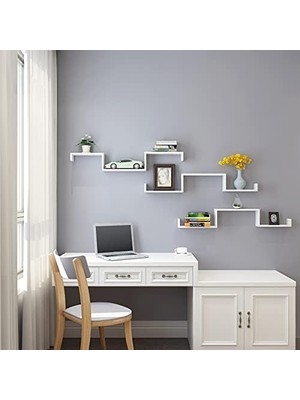 Mabeyn Duvar Rafları, 3'lü Set, U Şeklinde Yüzer Raflar, Çok Parlak Yüzey, Yaratıcı Fikirler, Mdf'den Yapılmış Depolama Rafı, Beyaz LWS40WT