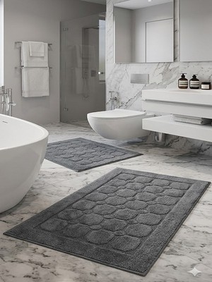 Pamuk Tufting 2'li Klozet Takımı , Banyo Seti , Banyo Paspas Seti , Su Emici,petek Desen