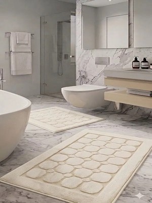 Pamuk Tufting 2'li Klozet Takımı , Banyo Seti , Banyo Paspas Seti , Su Emici,petek Desen