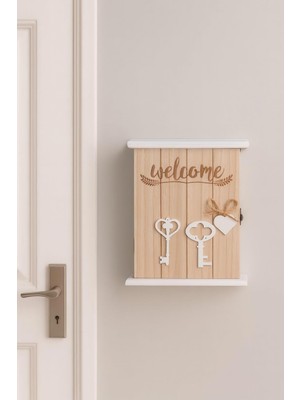 Elifeshop Ahşap Anahtar Tasarımlı Home Sweet Home Anahtar Askısı Welcome Detaylı Duvar Organizer 28 cm