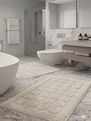 Pamuk Tufting 2'li Klozet Takımı , Banyo Seti , Banyo Paspas Seti , Su Emici,petek Desen