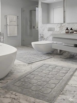 Pamuk Tufting 2'li Klozet Takımı , Banyo Seti , Banyo Paspas Seti , Su Emici,petek Desen