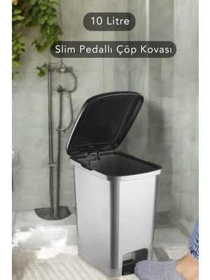 PremiumPort Şık ve Kullanışlı 10L Antrasit Pedallı Çöp Kovası, Banyo ve Mutfakta Pratiklik