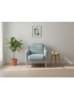 Rolivs Mokka Berjer – Bukle Kumaş Aqua | Modern Tasarım, Konforlu Oturum, Şık Salonlar Için