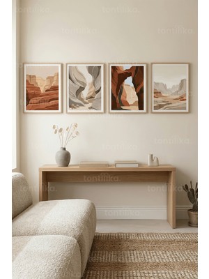 Tontilika Doğal Kanyon Manzaralı 4’lü Ahşap Çerçeveli Tablo Seti