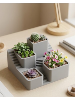 Toptan Bulurum 3D Baskı Sukulent ve Kaktüs Saksı Seti Çok Katlı Tasarım Şık Ev Ofis Dekoru