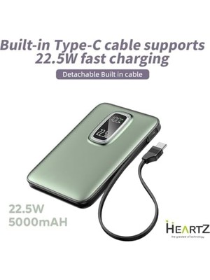 Mabeyn Magnetic Powerbank 5000MAH Kablosuz Hızlı Şarj LED Gösterge Ekran Magsafe Uyumlu 22.5W Pd Qc Taşınabilir Şarj Cihazı Standlı Kendinden Kablolu Type-C USB Power Bank Güç Kaynağı Fast Zümrüt Yeşil