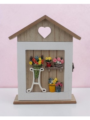 Elifeshop Ahşap Ev Tasarımlı Home Sweet Home Anahtar Askısı Çiçek Kalp Detaylı Duvar Organizer 28CM Duvar Süsü